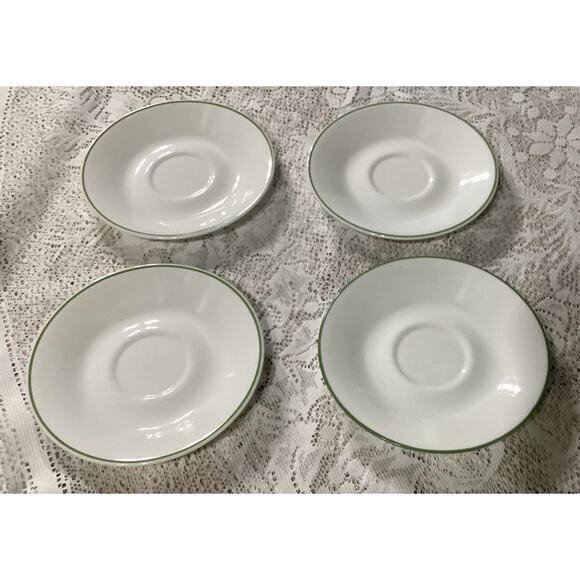 Set Of 4 Corelle 6.25” Coffee Saucers Spring Meadow Wildflower Green Band Rim - Picture 5 of 8